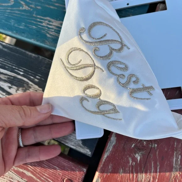 Borrowed & Blue 'Dog of Honor' White Gold Embroidered Dog Bandana - Picture 5 of 5